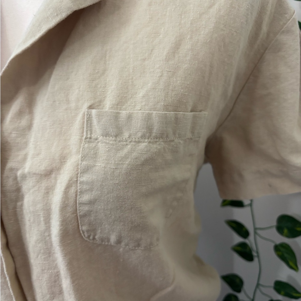 OAK + FORT Beige Linen Cotton Blouse Button Up Cream Size M - Picture 8 of 9